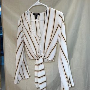 Forever 21 stripped tie long sleeve crop top size extra small